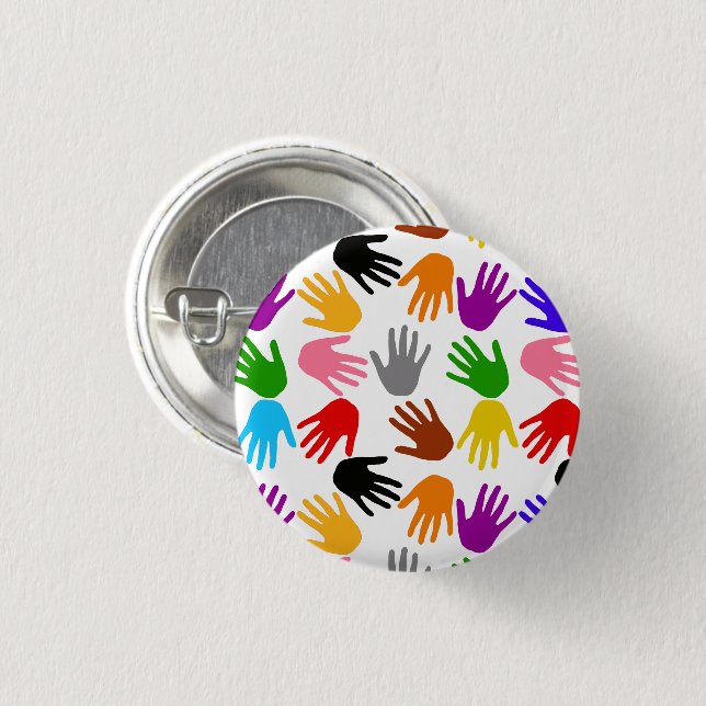 Weiße farbenfrohe Handabdruck-Musterdesign  Button (Vorne & Hinten)