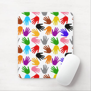 Weiße farbenfrohe Handabdruck-Musterdesign  Mousepad