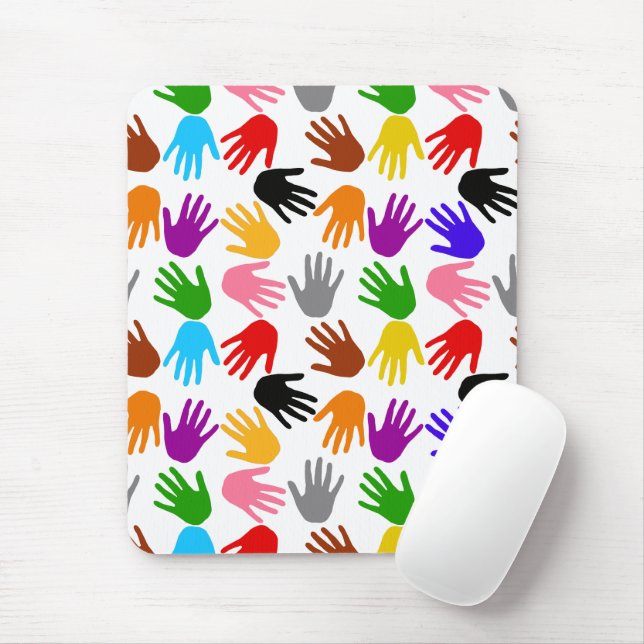 Weiße farbenfrohe Handabdruck-Musterdesign  Mousepad (Mit Mouse)