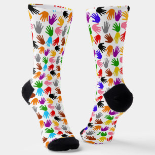 Weiße farbenfrohe Handabdruck-Musterdesign Socken