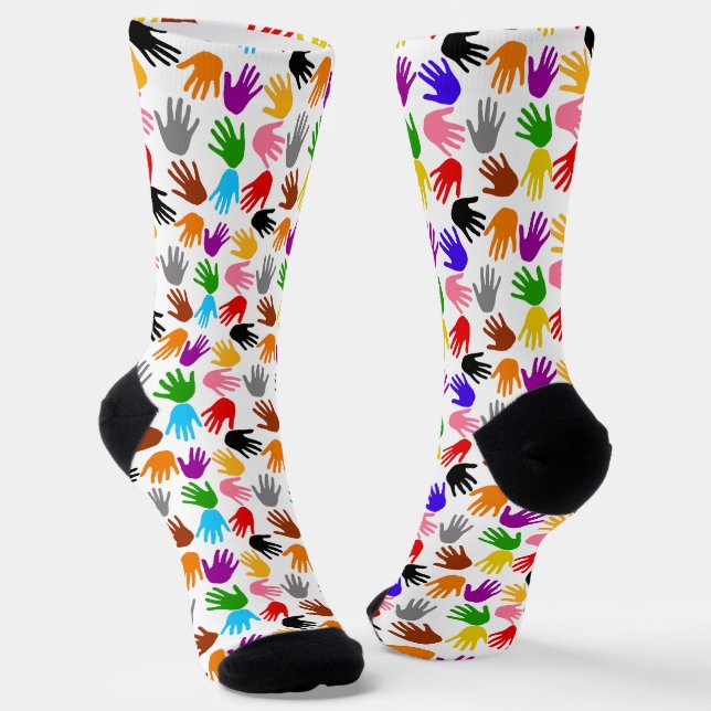 Weiße farbenfrohe Handabdruck-Musterdesign  Socken (Gewinkelt)