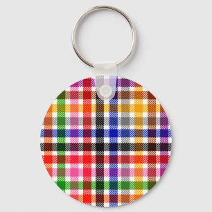 Weiße farbenfrohe Köper-Karo-Tartan-Design Schlüsselanhänger