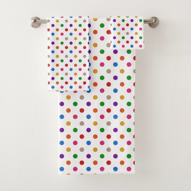 Weiße farbenfrohe Regenbogen-Punkte-Design  Badhandtuch Set (Insitu)