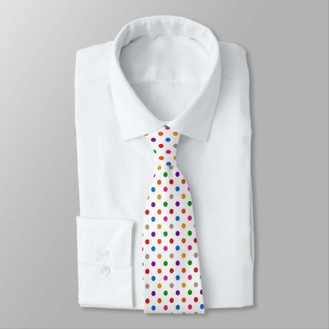 Weiße farbenfrohe Regenbogen-Punkte-Design  Krawatte (Gebunden)