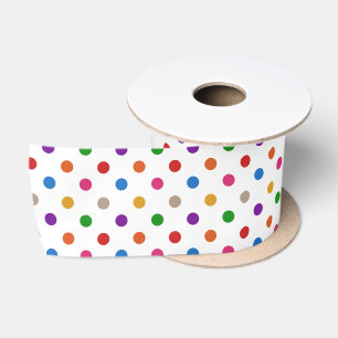 Weiße farbenfrohe Regenbogen-Punkte-Design Satinband