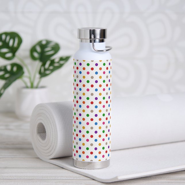 Weiße farbenfrohe Regenbogen-Punkte-Design  Trinkflasche (Yoga)