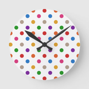Weiße farbenfrohe Regenbogen-Tupfen-Design  Runde Wanduhr