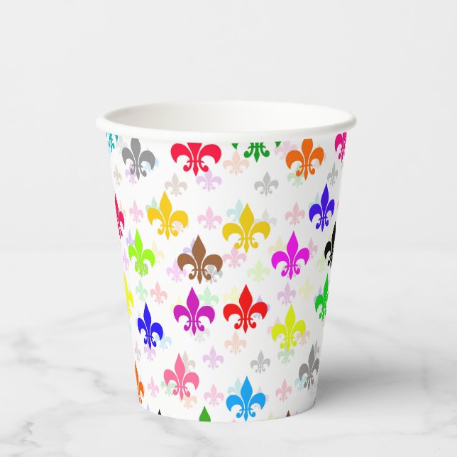 Weiße Farbgestaltung Fleur-de-lis Muster Pappbecher (Vorderseite)