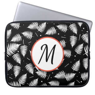 Weiße Farnblätter Monogramm Computer Laptop Hülle Laptopschutzhülle