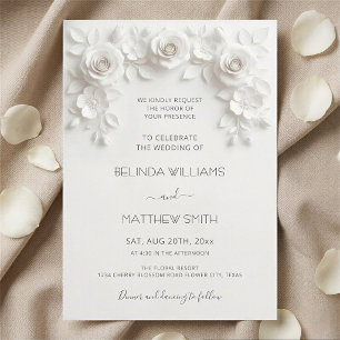 Weiße Faux-Relief-Rosenrahmen-Hochzeit Minimalisti Einladung