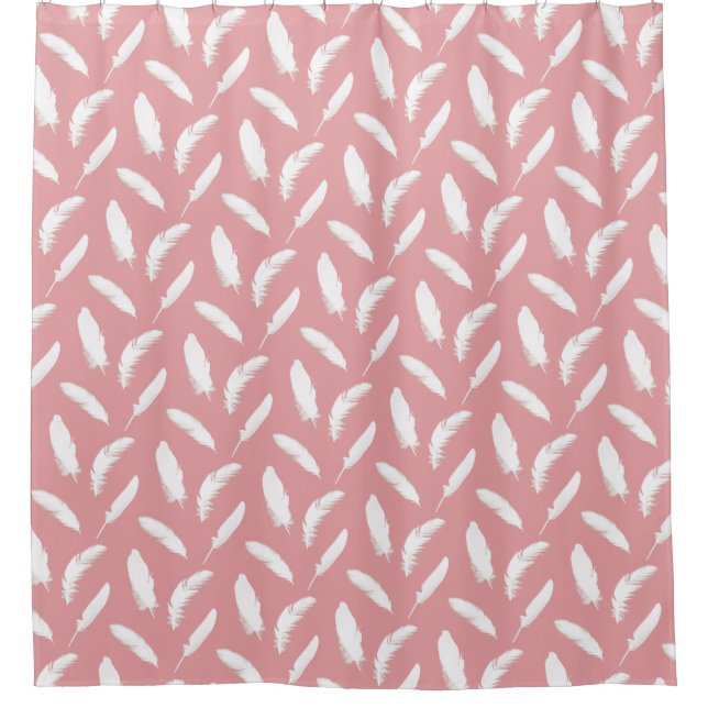 Weiße Federn auf Muschel Rosa Duschvorhang (Vorderseite)