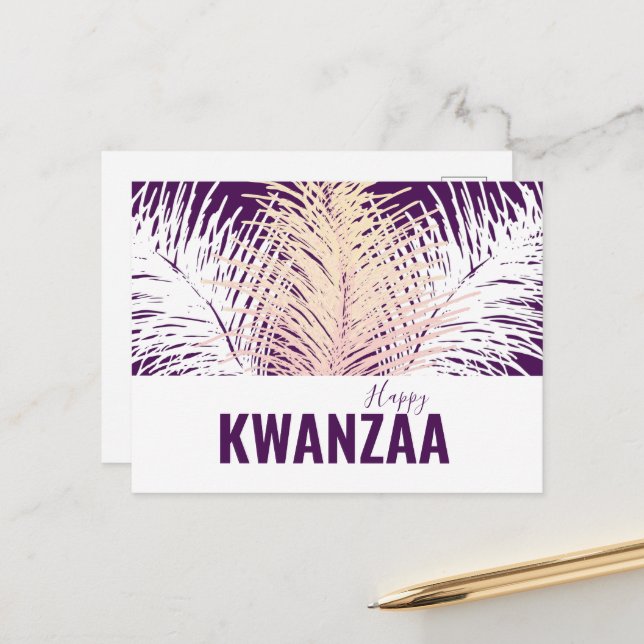 Weiße Federn Black Holiday Happy Kwanzaa Postkarte (Vorderseite/Rückseite Beispiel)