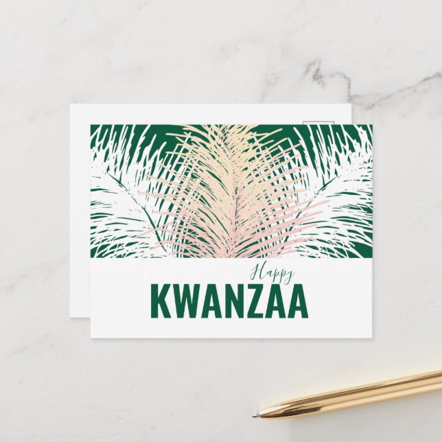 Weiße Federn Black Holiday Happy Kwanzaa Postkarte (Vorderseite/Rückseite Beispiel)