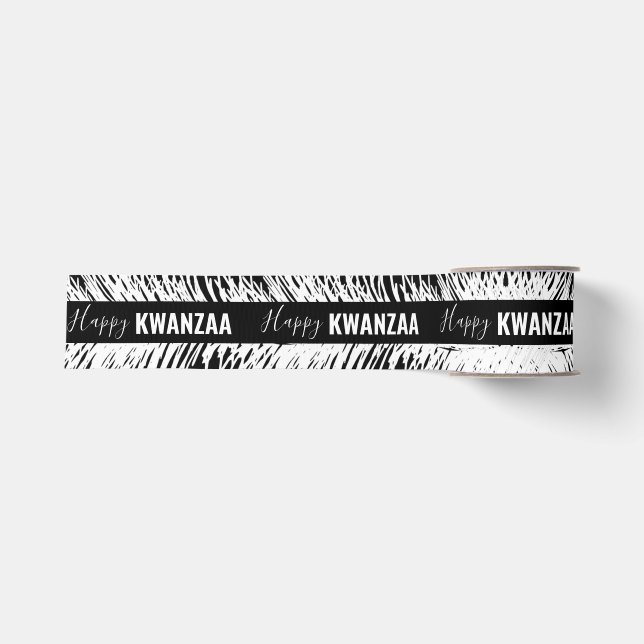 Weiße Federn Black Holiday Happy Kwanzaa Ripsband (Vorderseite)