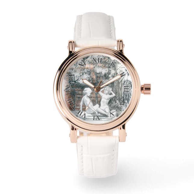 Weiße Figuren der Mädchen des städtischen Springbr Armbanduhr (Vorderseite)