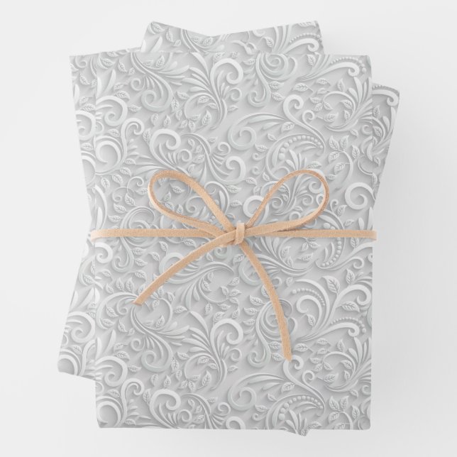 Weiße Filigree-Wirbel Geschenkpapier Set (Beispiel)