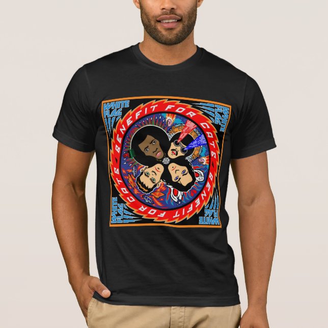 WEISSE FLAGGE "Nutzen für Katzen" LP-KUNST T-Shirt (Vorderseite)