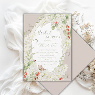 Weiße Flieder Erdbeeren Floral Vintage Braut-  Einladung