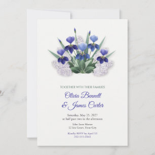 Weiße Flieder und blaue Iris Frühlingshochzeit Einladung