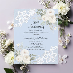 Weiße Flora 25. Hochzeitstag Einladung