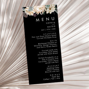 Weiße Flora Black Wedding Dinner Menu Menükarte