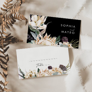 Weiße Flora Black Wedding Platzkarte