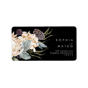 Weiße Flora Black Wedding RSVP Address Label Adressaufkleber