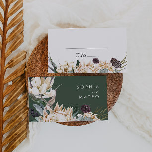 Weiße Flora Dark Green Wedding Platzkarte