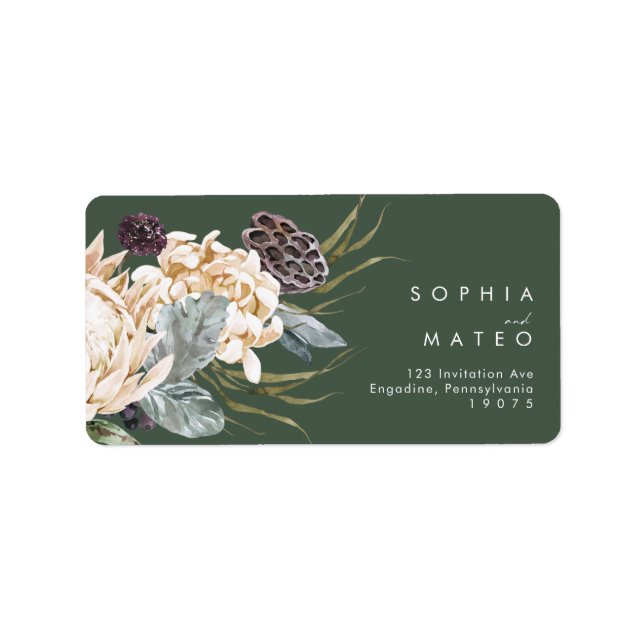 Weiße Flora | Dark Green Wedding RSVP-Adresse Adressaufkleber (Vorne)