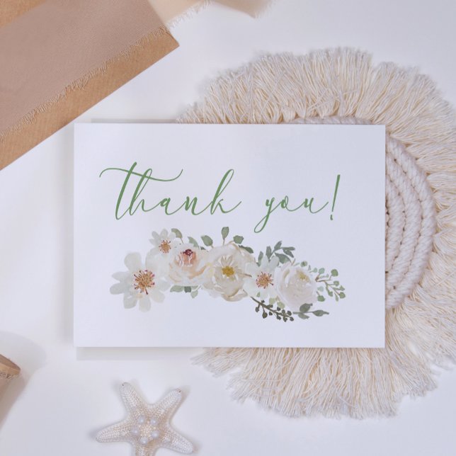 Weiße Flora Elegante Romantische Blumen Elegante Dankeskarte (Von Creator hochgeladen)