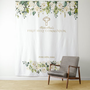 Weiße Flora Erste Heilige Kommune Hintergrund Wandteppich
