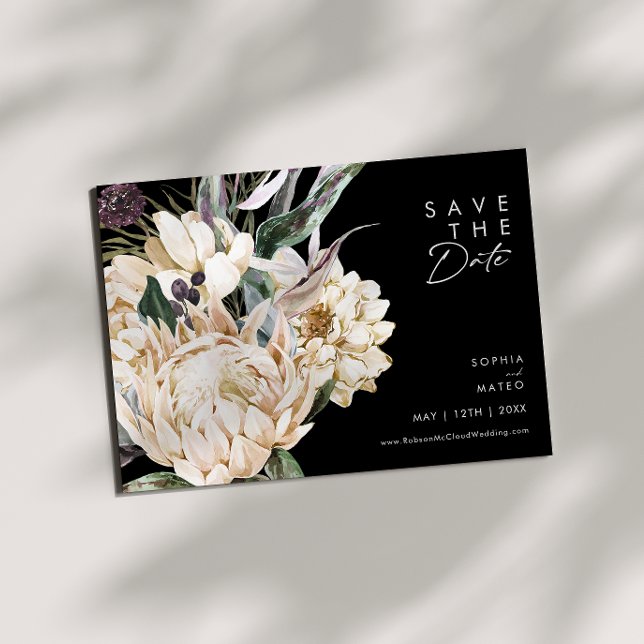 Weiße Flora | Horizontal Save the Date schwarz (Von Creator hochgeladen)