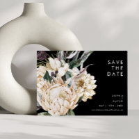 Weiße Flora | Horizontal Save the Date schwarz