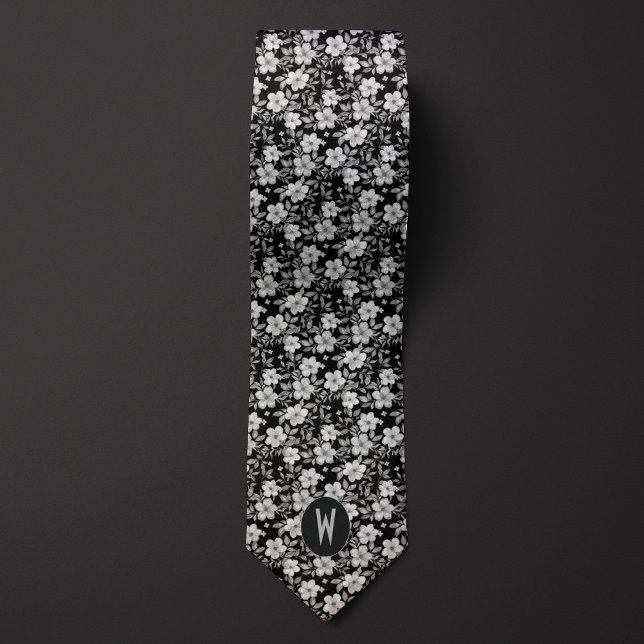 Weiße Flora in Black Neck Tie Krawatte (Von Creator hochgeladen)