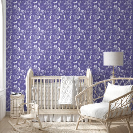 Weiße Flora mit Periwinkle Hintergrund Tapete