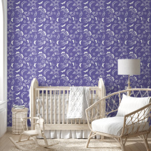 Weiße Flora mit Periwinkle Hintergrund Tapete
