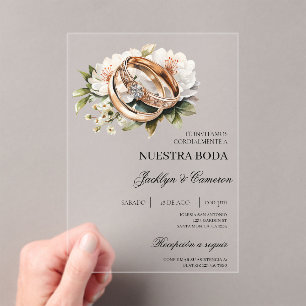 Weiße Flora mit Ringspanischer Hochzeit Acryleinladungen