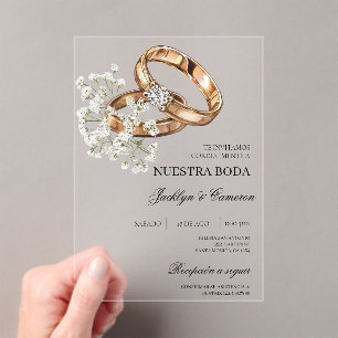 Weiße Flora mit Ringspanischer Hochzeit Acryleinladungen
