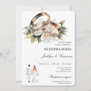 Weiße Flora mit Ringspanischer Hochzeit Einladung