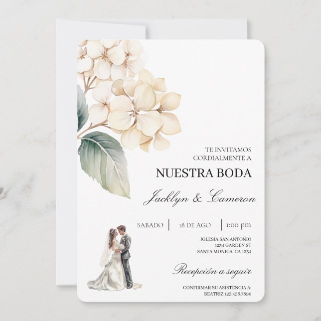 Weiße Flora mit Ringspanischer Hochzeit Einladung (Vorderseite)