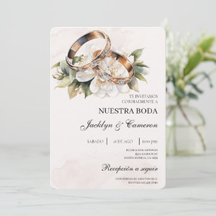 Weiße Flora mit Ringspanischer Hochzeit Einladung