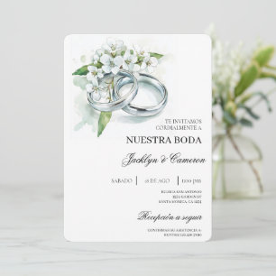 Weiße Flora mit Ringspanischer Hochzeit Einladung