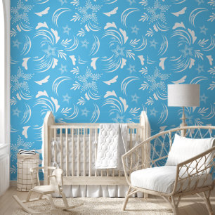 Weiße Flora mit Sky Blue Hintergrund Tapete