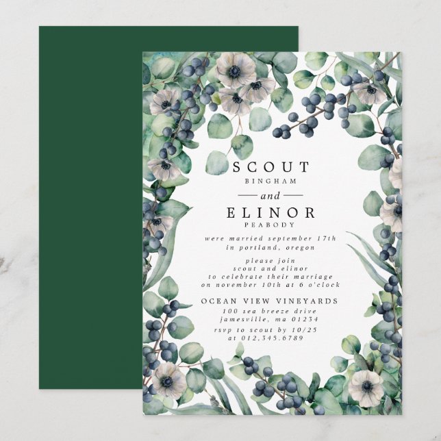 Weiße Flora Rustikaler Elopement Empfang Einladung (Vorne/Hinten)