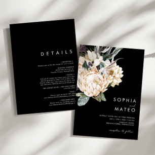 Weiße Flora   Schwarz in einer Hochzeitseinladung Einladung