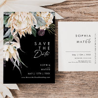 Weiße Flora | Schwarze Save the Date Postkarte
