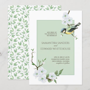 Weiße Flora Watercolor Spring Bird Einladung