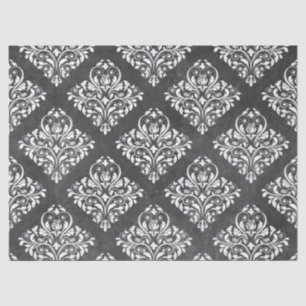 Weiße Floral Damask auf Grau Decoupage Seidenpapier