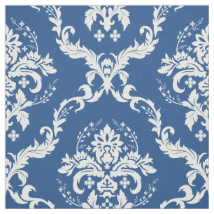 Weiße Floral Damaskus Custom Blue Background Stoff
