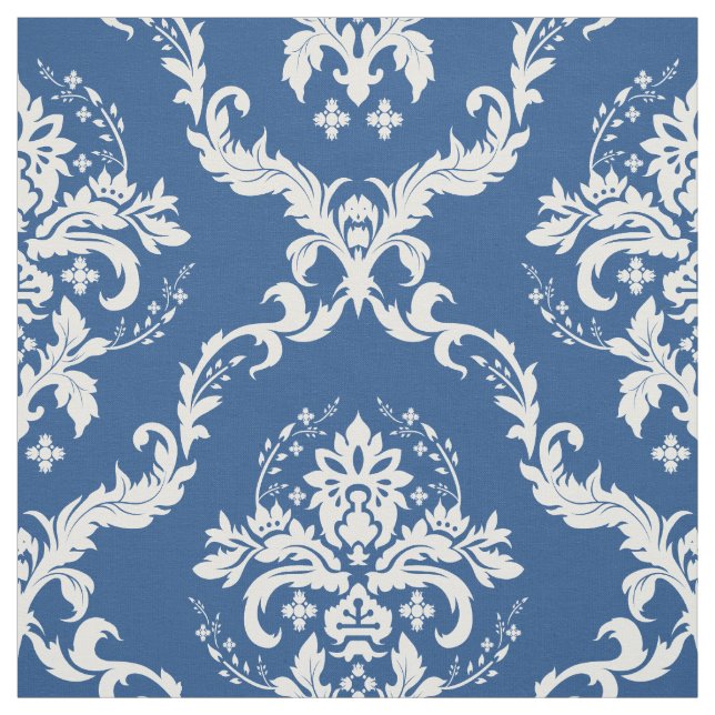 Weiße Floral Damaskus Custom Blue Background Stoff (Muster)